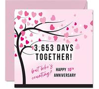 Stuff4 Divertente biglietto di anniversario in latta per moglie o marito, 3653 giorni insieme, regalo con scritta I Love You, per il decimo anniversario di matrimonio, 145 mm x 145 mm