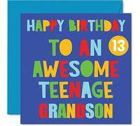 Stuff4 Divertente biglietto di auguri 13° compleanno nipote - Awesome Teenage Grandson 13 - Happy 13° compleanno di Nanny Grandad Nan Grandpa Gran Grandma 145mm Biglietto di auguri tredici anni