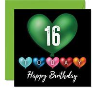 Divertente biglietto di auguri il 16° compleanno ragazzi e ragazze con palloncini a forma di cuore biglietto di auguri figlio figlia fratello sorella nipote nipote cugino 145mm