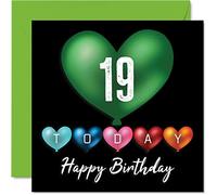 Stuff4 Divertente biglietto di auguri il 19° compleanno uomini e donne palloncini a forma di cuore biglietto di auguri figlio figlia fratello sorella nipote nipote cugino 145mm
