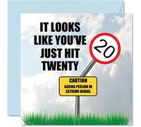 Stuff4 Divertente biglietto di auguri il 20° compleanno uomo e donna con scritta in lingua inglese Just Hit Twenty figlio figlia fratello sorella amico collega zio zia 145mm
