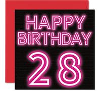 Divertente biglietto di auguri il 28° compleanno uomo e donna neon Glow - Biglietto di auguri figlio figlia fratello sorella zio nipote cugino 145mm biglietto di auguri