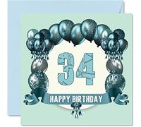 Stuff4 Divertente biglietto di auguri il 34° compleanno da uomo con palloncini biglietto di auguri papà zia zio figlia cugino figlio sorella mamma fratello 145mm biglietto di