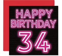 Stuff4 Divertente biglietto di auguri il 34° compleanno uomini e donne neon Glow - Biglietto di auguri papà mamma figlio figlia fratello sorella zio cugino 145mm biglietto di