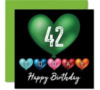 Stuff4 Divertente biglietto di auguri il 42° compleanno uomini e donne palloncini a forma di cuore biglietto di auguri papà mamma fratello sorella nonno nonna zio zia 145mm