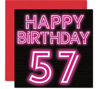 Stuff4 Divertente biglietto di auguri il 57° compleanno uomini e donne neon Glow - Biglietto di auguri papà mamma nonno nonna zio zia cugino amico 145mm biglietto di auguri
