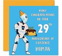Stuff4 Divertente biglietto di auguri per il 29° compleanno per uomo e donna, robot droide, biglietto di auguri per figlio, figlia, fratello, sorella, zio, nipote, cugino, 145 mm x 145 mm
