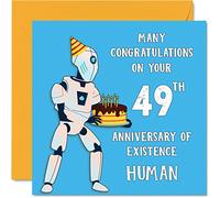 Stuff4 Divertente biglietto di auguri per il 49° compleanno per uomini e donne, robot droide, biglietto di auguri per papà, mamma, fratello, sorella, nonno, nonna, zio, zia, 145 mm x 145 mm