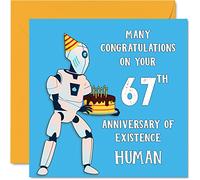 Stuff4 Divertente biglietto di auguri per il 67° compleanno per uomini e donne, robot droide, biglietto di auguri per papà, mamma, nonno, nonna, nonna, nonno, zia, cugino, 145 mm x 145 mm