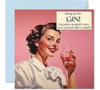 Stuff4 Divertente biglietto di compleanno per donne, con scritta Bring On The Gin, biglietto di compleanno per sorella, figlia, collega di lavoro, 145 mm x 145 mm