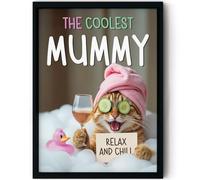 Stuff4 Divertente poster di compleanno con cornice, motivo: gatto rilassante in bagno, divertente regalo di compleanno per mamma da figlio figlia, 20,3 x 25,4 cm, decorazione per la festa della mamma