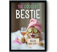 Stuff4 Divertente poster di compleanno con cornice, motivo: gatto rilassante sul bagnetto, divertente regalo di compleanno per migliore amico e famiglia, 20 x 25 cm, decorazione Bday Decor