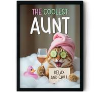 Stuff4 Divertente poster di compleanno con cornice, motivo: gatto rilassante sul bagnetto, divertente regalo di compleanno per zia da nipote e nipote, 20 x 25 cm, decorazione per la festa della mamma