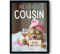Stuff4 Divertente poster di compleanno per cugino con cornice - rilassante bagno gatto - divertente regalo di compleanno per cugino da parenti di famiglia, 20,3 x 25,4 cm decorazione Bday Decor