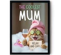 Stuff4 Divertente poster di compleanno per la mamma, con cornice - rilassante bagno gatto - divertente regalo di compleanno per mamma da figlio figlia, 20,3 x 25,4 cm, decorazione per la festa della
