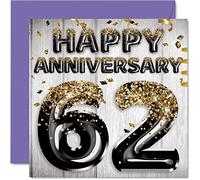 Stuff4 Fantastico biglietto 62° anniversario marito fidanzato moglie fidanzata palloncini glitterati in oro nero biglietti d'auguri 62 anni 145mm sessantaduari