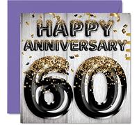 Stuff4 Fantastico biglietto di anniversario con diamanti per marito, fidanzato, moglie, fidanzata, palloncini, oro nero e oro, per 60° anniversario della famiglia, 145 mm x 145 mm