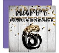 Fantastico biglietto di auguri di anniversario di ferro per marito fidanzato moglie fidanzata palloncini glitterati in oro nero biglietti per il 6° anniversario della famiglia 145mm