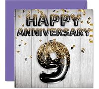 Stuff4 Fantastico biglietto di auguri di anniversario di salice per marito fidanzato moglie fidanzata palloncini glitterati in oro nero biglietti di auguri per il 9° anniversario della famiglia 145mm