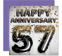 Stuff4 Fantastico biglietto di auguri per il 57° anniversario per marito, fidanzato, moglie, fidanzata, con palloncini glitterati in oro nero, biglietti di auguri per 57° anniversario della famiglia,