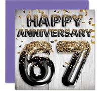 Stuff4 Fantastico biglietto il 67° anniversario marito fidanzato moglie fidanzata palloncini glitterati in oro nero biglietti di auguri 67° anniversario della famiglia 145mm