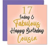 Stuff4 Favolosi biglietti di auguri per il 17° compleanno per cugino, 145 mm x 145 mm, biglietto di auguri per la famiglia, regalo di compleanno per cugino, 145 mm x 145 mm