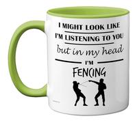 Stuff4 Fencing Gifts - Tazza in ceramica di alta qualità, con manico verde, 325 ml, regalo divertente per amanti della scherma con scritta in inglese "in my head"
