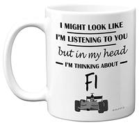 Stuff4 Formula 1 Gifts - in My Head I'm Thinking about F1 - Divertente regalo per uomini, amanti dell'auto per lui, regalo di Formula 1, regalo di Formula 1, tazza di Formula 1, tazza in ceramica