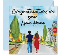 Happy New Home Card - Biglietto di auguri la famiglia di sobborgo - Congratulations Housewarming New House biglietti di auguri la casa in movimento 145mm amici e familiari