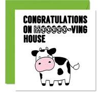 Happy New Home Card Funny - Moo-ving House - Biglietti di auguri per l'inaugurazione della casa nuova scherzi scherzosi in trasloco 145mm biglietti di auguri di benvenuto per amici e familiari