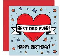 Stuff4 Heartfelt - Biglietto di auguri di compleanno per papà | Cuore rosso audace con stelle allegre, sicuro di illuminare il suo giorno speciale, quadrato 14,5 cm, busta inclusa