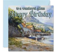 Stuff4 Heartfelt - Biglietto di auguri per la mamma, una tranquilla scena | Barche che riposano sulla riva con delicate sfumature blu e verdi, 14,5 cm quadrati, busta inclusa