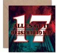 Stuff4 Meilenstein Geburtstagskarte zum 17. Geburtstag - Modernes Geburtstagsgefühl - Leuchtende 17 Vor Mystischem Wald - 145 mm Quadratisch, Umschlag Inklusive