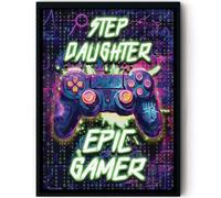 Stuff4 Poster di compleanno con cornice - Epic Gamer - Happy Birthday unico per figliastra regalo da papà mamma, 20,3 x 25,4 cm Bday Decor Decoration