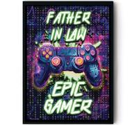 Stuff4 Poster di compleanno del suocero con cornice, giocatore epico, regalo unico per il suocero da parte di figlio, figlia, 20,3 x 25,4 cm, decorazione per la festa del papà