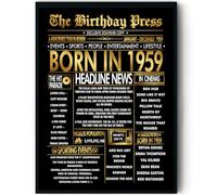 Stuff4 Poster dorato per il 66° compleanno con cornice - Giornale Golden Born In 1959 - Happy 66 Birthday for Men Women Retro Vintage Gifts Back In 1959, 20,3 x 25,4 cm Bday Party Decor Decoration