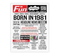Stuff4 Poster per il 44° compleanno, senza cornice, giornale Born In 1981, regalo per il 44° compleanno per uomini e donne, stile vintage retrò nel 1981, 20 x 25 cm, decorazione per feste