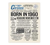 Stuff4 Poster per il 65° compleanno, senza cornice, giornale Born In 1960, regalo per il 65° compleanno per uomini e donne, stile vintage retrò nel 1960, 20,3 x 25,4 cm, decorazione per feste