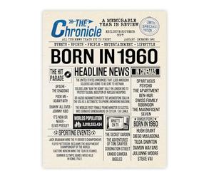 Stuff4 Poster per il 65° compleanno, senza cornice, giornale Born In 1960, regalo per il 65° compleanno per uomini e donne, stile vintage retrò nel 1960, 20,3 x 25,4 cm, decorazione per feste