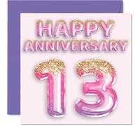 Stuff4 Pretty Lace - Biglietto di anniversario moglie fidanzata marito fidanzato con palloncini glitterati rosa e viola biglietti di auguri il 13° anniversario della famiglia 145mm