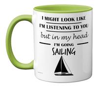 Stuff4 Sailing Gifts - Tazza con scritta in inglese "in my head", regalo divertente per gli amanti della vela, unisex, 325 ml, in ceramica di alta qualità, lavabile in lavastoviglie, con manico verde