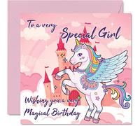 Stuff4 Simpatici biglietti di compleanno ragazze lei fantasia magica unicorno Pegasus biglietto di buon compleanno figlia nipote 145 mmx145 mm 4° 5° 6° 7° 8° 9° decimo biglietti di auguri