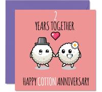 Stuff4 Simpatico biglietto di auguri in cotone per fidanzato e fidanzata, 2 anni insieme, per il secondo anniversario di matrimonio, per donne e uomini, biglietti di auguri per anniversari da 145 mm