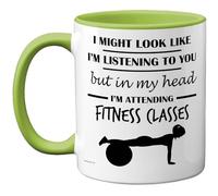 Stuff4 Tazza con manico verde, 325 ml, in ceramica di alta qualità, lavabile in lavastoviglie, con manico verde, regalo divertente per amanti delle lezioni di fitness, idea regalo per lezioni di