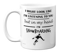 Stuff4 Tazza con scritta in lingua inglese "in my head", regalo divertente per gli amanti dello snowboard, unisex, 325 ml, in ceramica di alta qualità, lavabile in lavastoviglie, con manico bianco