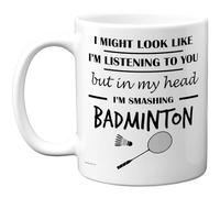 Stuff4 Tazza con scritta "in my head", regalo divertente per amanti del badminton, uomini e donne, 325 ml, in ceramica di alta qualità, lavabile in lavastoviglie, tazza con manico bianco