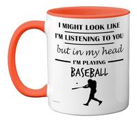 Stuff4 Tazza con scritta "In My Head", regalo divertente per gli amanti del baseball, da 325 ml, in ceramica di alta qualità, lavabile in lavastoviglie, con manico arancione