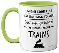 Stuff4 Tazza con treno a vapore, regalo divertente per gli appassionati di treni con scritta in inglese in My Head I'm Thinking About Trains, regalo divertente per gli appassionati di treni e