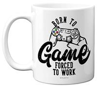 Stuff4 Tazza da caffè con scritta Born to Game, lavabile in lavastoviglie, regalo di compleanno per ragazzi o ragazze, videogioco retrò, idea regalo per lui o per lei
