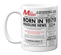Stuff4 Tazza da caffè in ceramica per 55° compleanno, regalo per uomo e donna, con scritta in lingua inglese Born in 1970 Newspaper Happy 55" Birthday Gifts for Mum Dad Uncle Aunt Vintage Back in